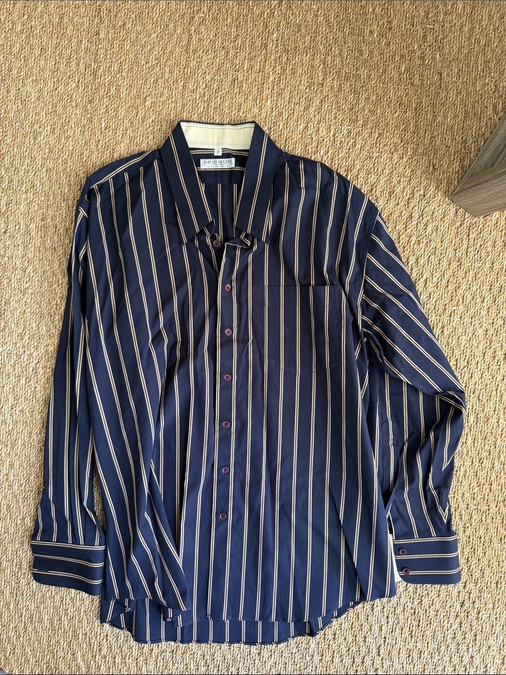 David Donahue Navy Stripe Button-Up Shirt with Cream Pinstripes size 2